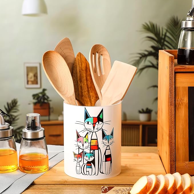 WILLBOND Cat Kitchen Decor Acrylic Kitchen Utensil Holder Crock Spoon Organizer - Image 4