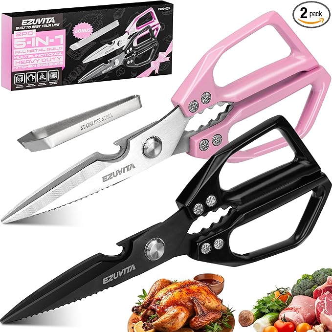 2PC 5-in-1 Multifunctional Heavy-Duty Korean Kitchen Scissors Set, All Purpose by EZUVITA