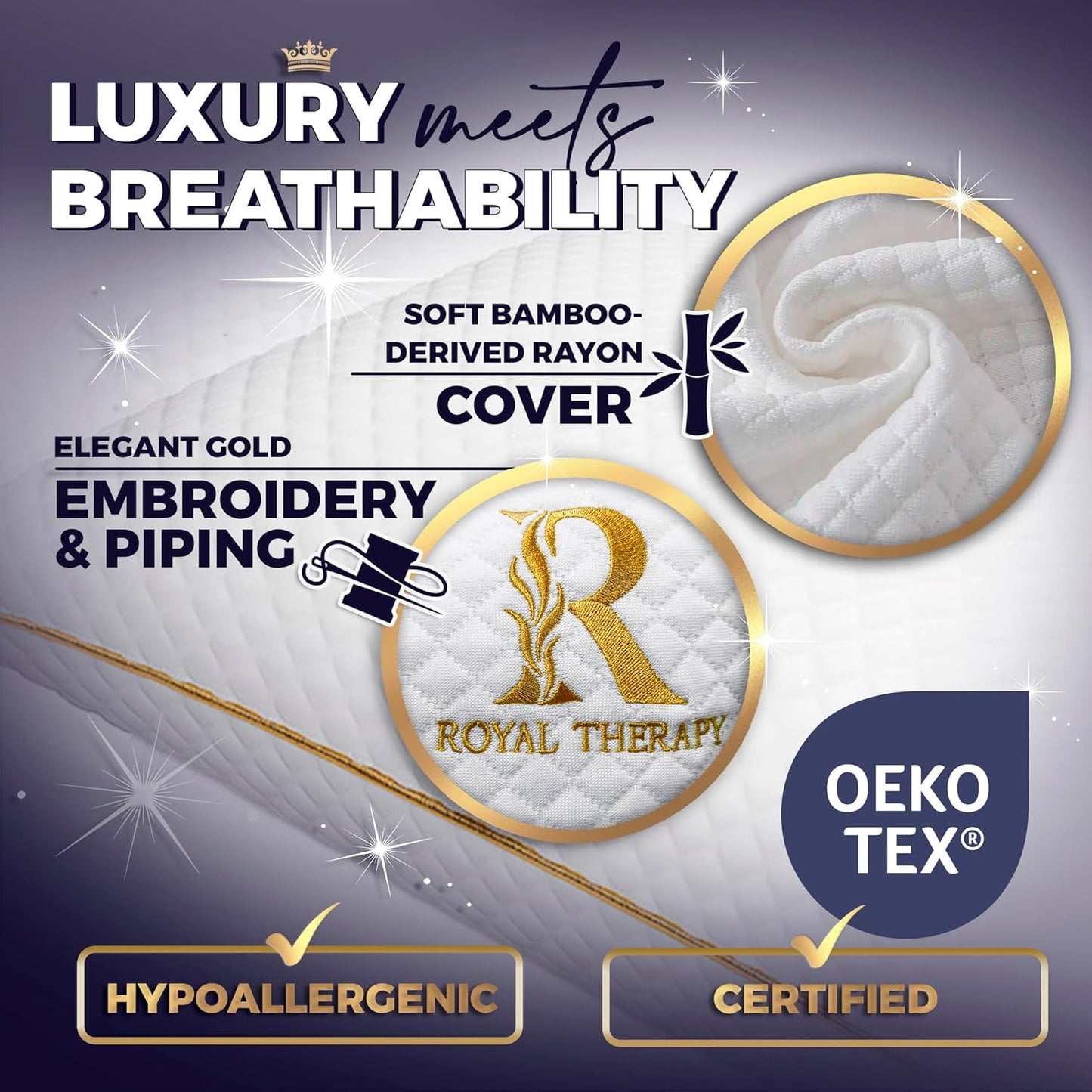 Royal Therapy Pillows Queen Size Set of 2, Shredded Memory Foam Pillows Queen, Rayon Derived from Bamboo Pillow