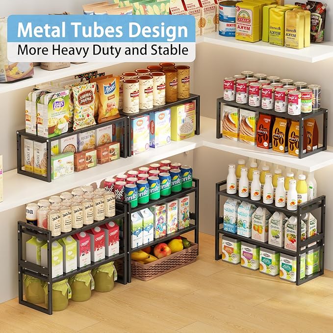 2 Pack Expandable Kitchen Cabinet Shelves Organizer, Heavy Duty Metal Shelving - Image 5