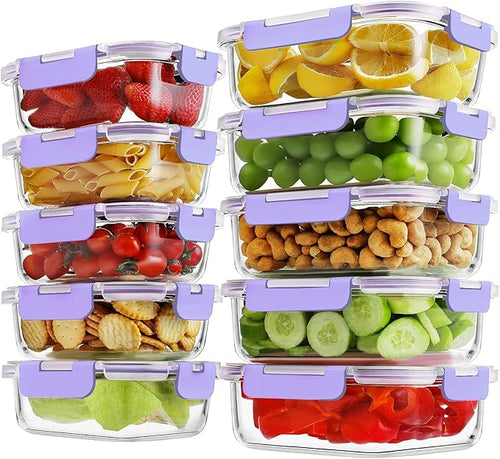 10 Pack Borosilicate Glass Meal Prep Containers by HOMBERKING