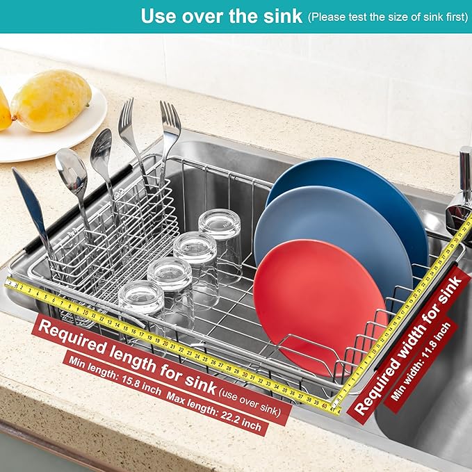 iPEGTOP Expandable Dish Drying Rack Over Sink, Rustproof Stainless Steel Basket - Image 4