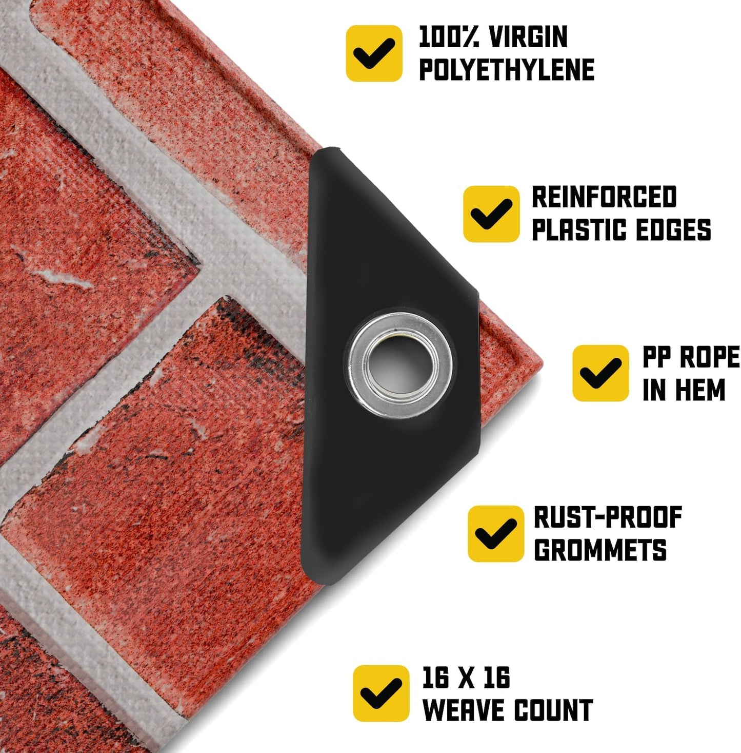 Core Tarps Extreme Heavy Duty 20 Mil Tarp Cover, Waterproof, UV Resistant, Rip and Tear Proof, Poly Tarpaulin with Reinforced Edges for Roof, Camping, Patio, Pool, Boat (Bricks/Black 24′ X 50′)