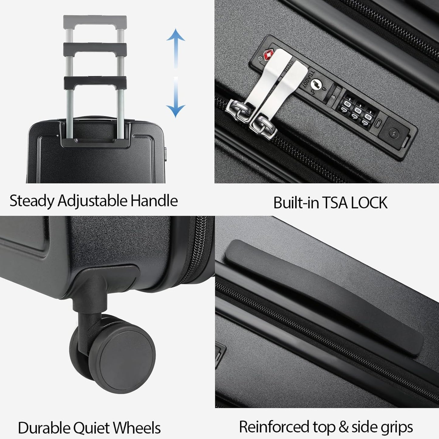 KROSER Carry On Luggage with Spinner Wheels & Built-in TSA Lock, Expandable Top Loading Hard Shell Suitcase Large Capacity Durable Rolling Luggage with USB Port, Carry-On 20-Inch, Black