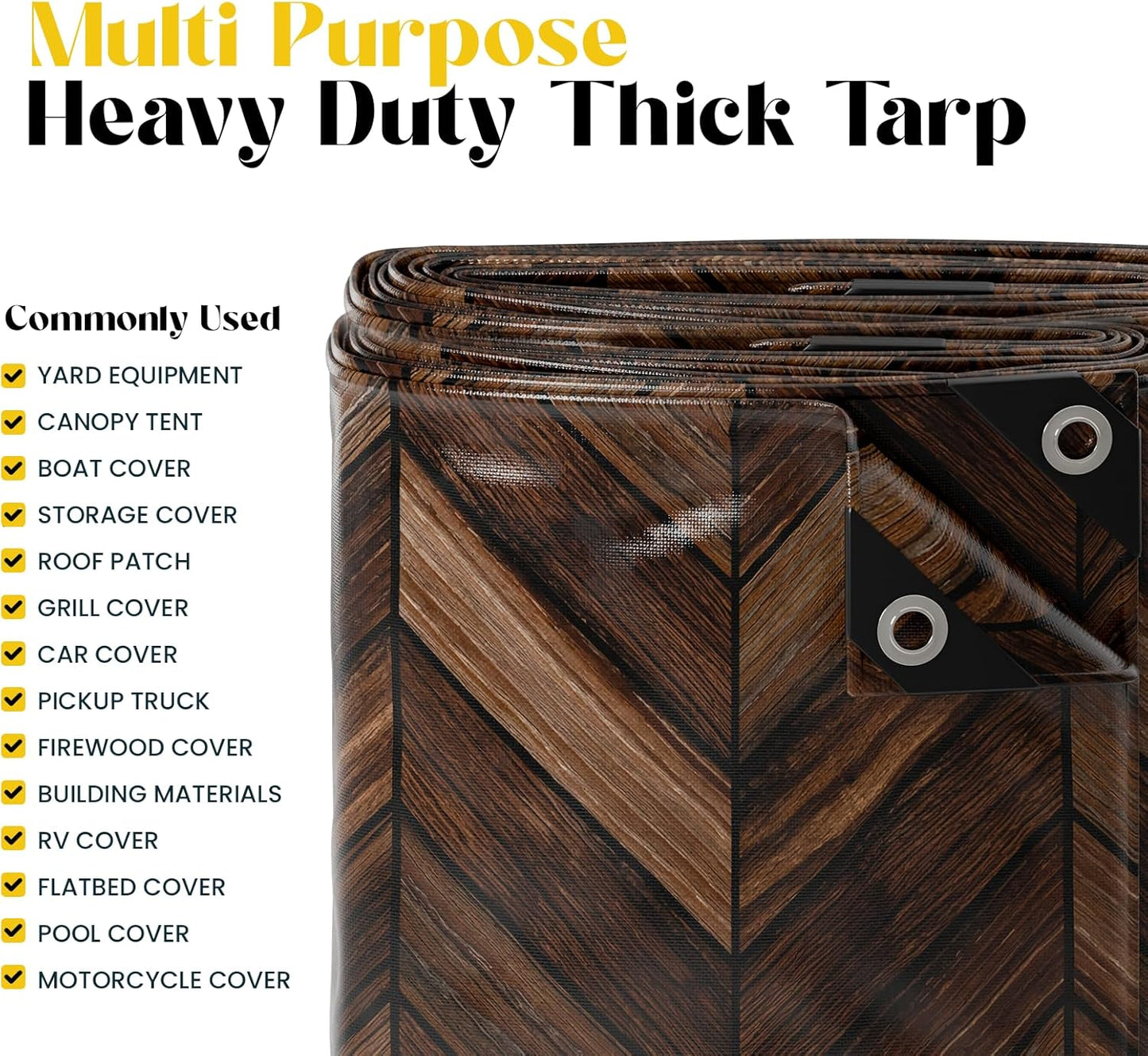 Core Tarps Extreme Heavy Duty 20 Mil Tarp Cover, Waterproof, UV Resistant, Rip and Tear Proof, Poly Tarpaulin with Reinforced Edges for Roof, Camping, Patio, Pool, Boat (Brown Wood/Black 40′ X 40′)