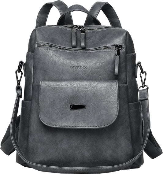 PU Leather Backpack Purse for Women Fashion Multipurpose Design Handbag Ladies Shoulder Bags Travel Backpack Blue Grey