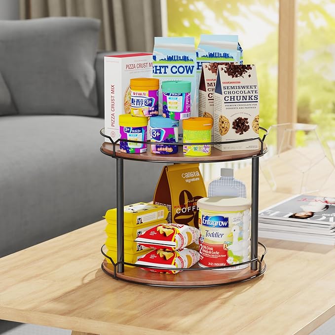 12.4" Lazy Susan Organizer 2 Tier, Rotating Spice Rack, Wooden Spinning Spice - Image 7