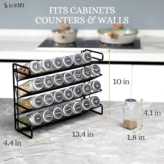 4-Tier Spice Rack Organizer Set – Wall Mounted or Countertop – Includes 28 - Image 4