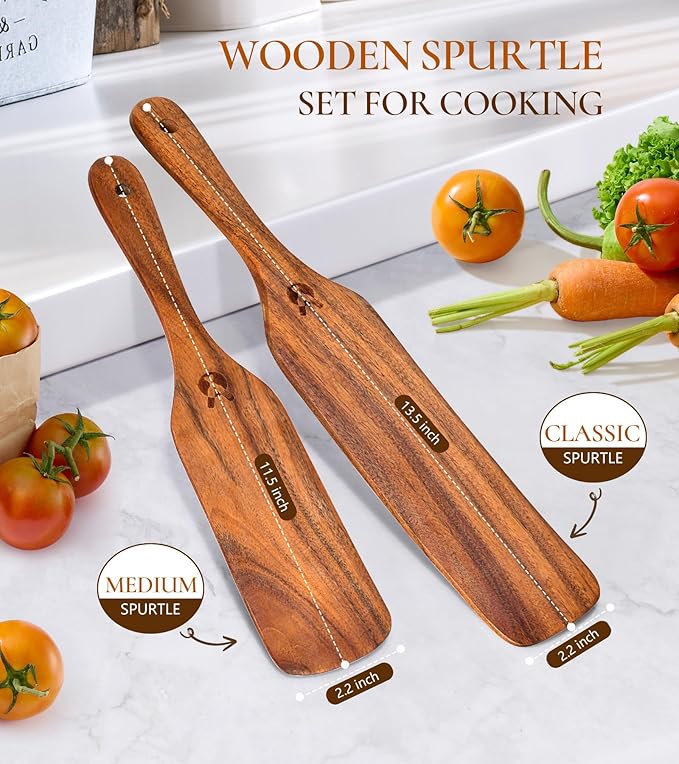 2Pcs Spurtles Kitchen Tools Wooden, Wooden Spurtle Spatula Set - Image 3