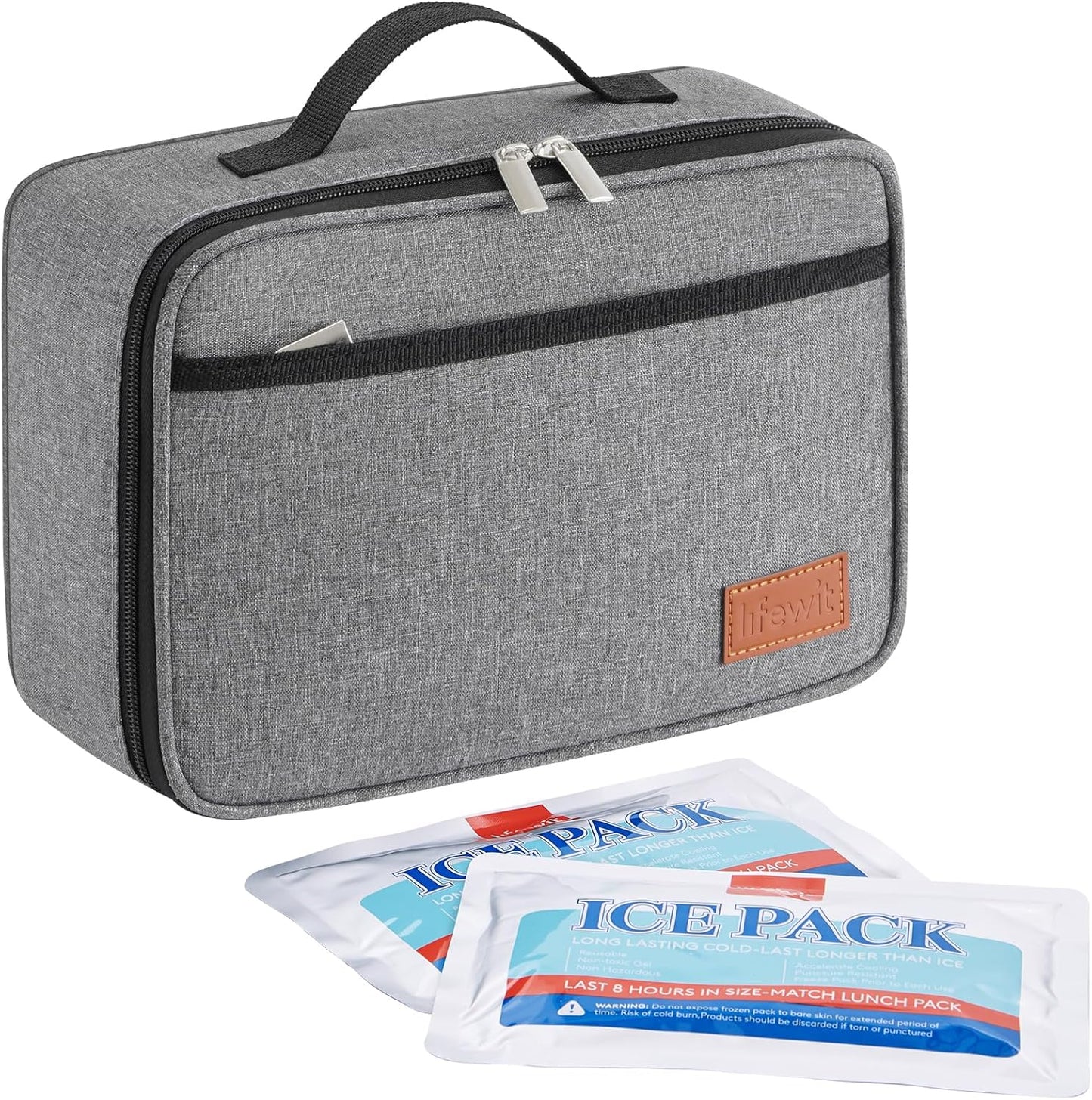 Lifewit Freezable Lunch Box, Insulated Reusable Lunch Bag with 2 Ice Packs, Mini Cooler Snack Bag for Bento Box for Salad, Sandwich, Snacks fo Men Women for Work, Gray 5L
