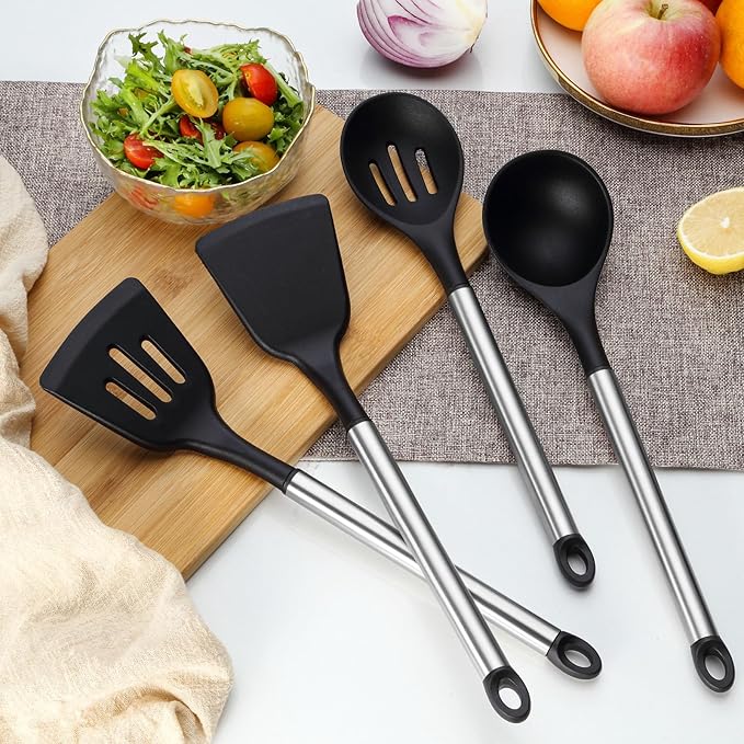 Pleafind 4-Pcs Silicone Cooking Utensils Set, Wok Utensils Set Include Wok Ladle - Image 5