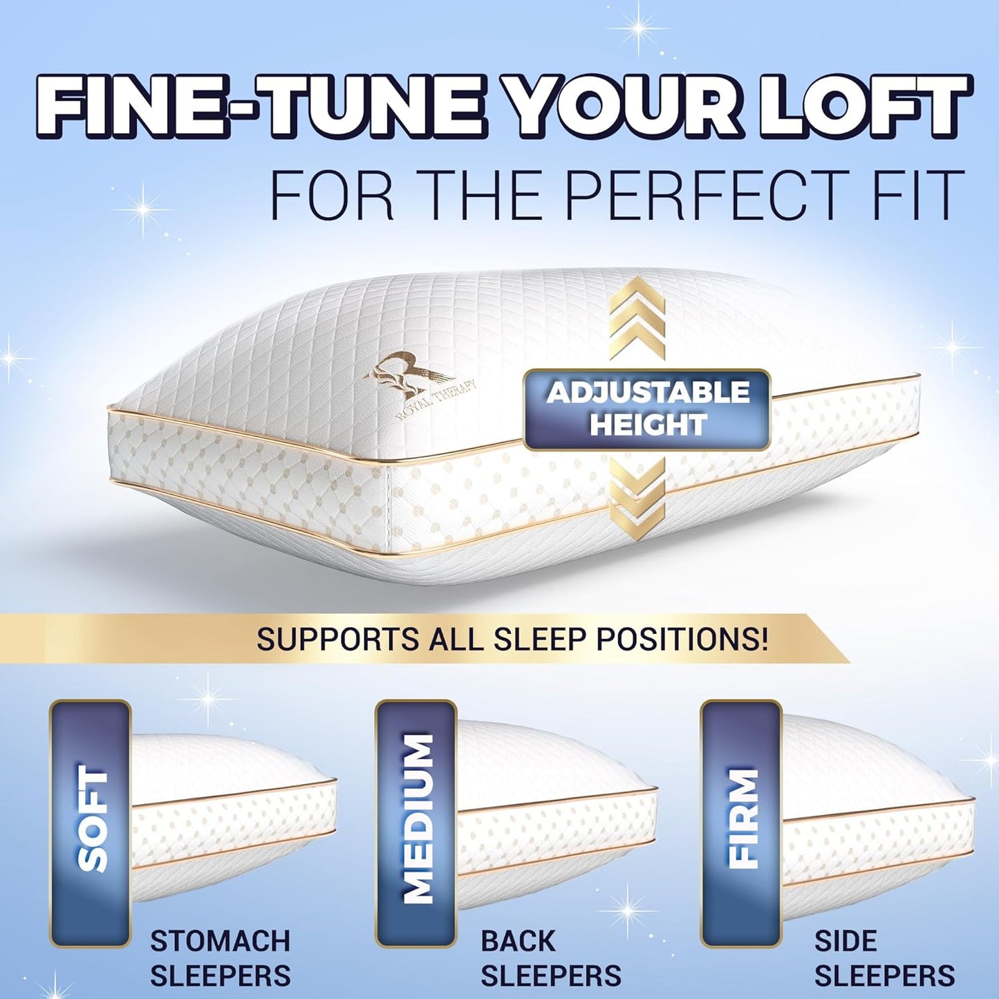 Royal Therapy King Memory Foam Pillows 4-Pack - Shredded Memory Foam Pillow for All Sleep Positions - Medium Firm Pillow Adjustable Loft, Bamboo Rayon Pillowcase, CertiPUR-US, Oeko-TEX Certified