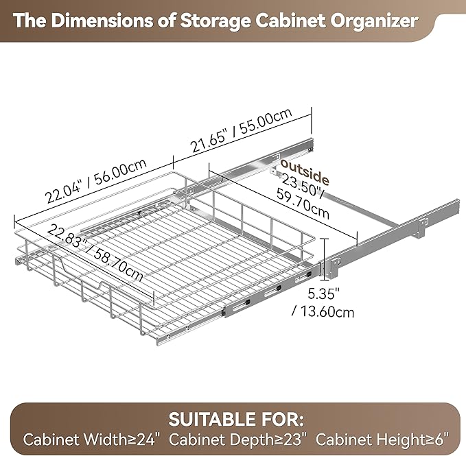 2 Tier Pull Out Cabinet Organizer 24" W X 22" D, Slide Out Drawers - Image 2