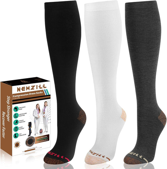 NEWZILL Copper Compression Socks for Women & Men 15-20mmHg Cotton Rich Odor Control Dress Socks for Business Casual Running Medical Athletic Support, Edema Diabetic Relief