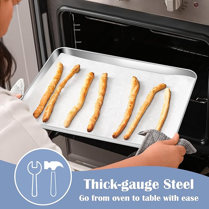 E-far Stainless Steel Baking Sheets Set of 4, 12.4” x9.7” Baking Cookie Sheets - Image 3