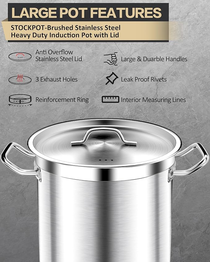 STOCKPOT Extra-Large Stainless Steel Stock Pot – Commercial Heavy Duty Soup Pot - Image 5