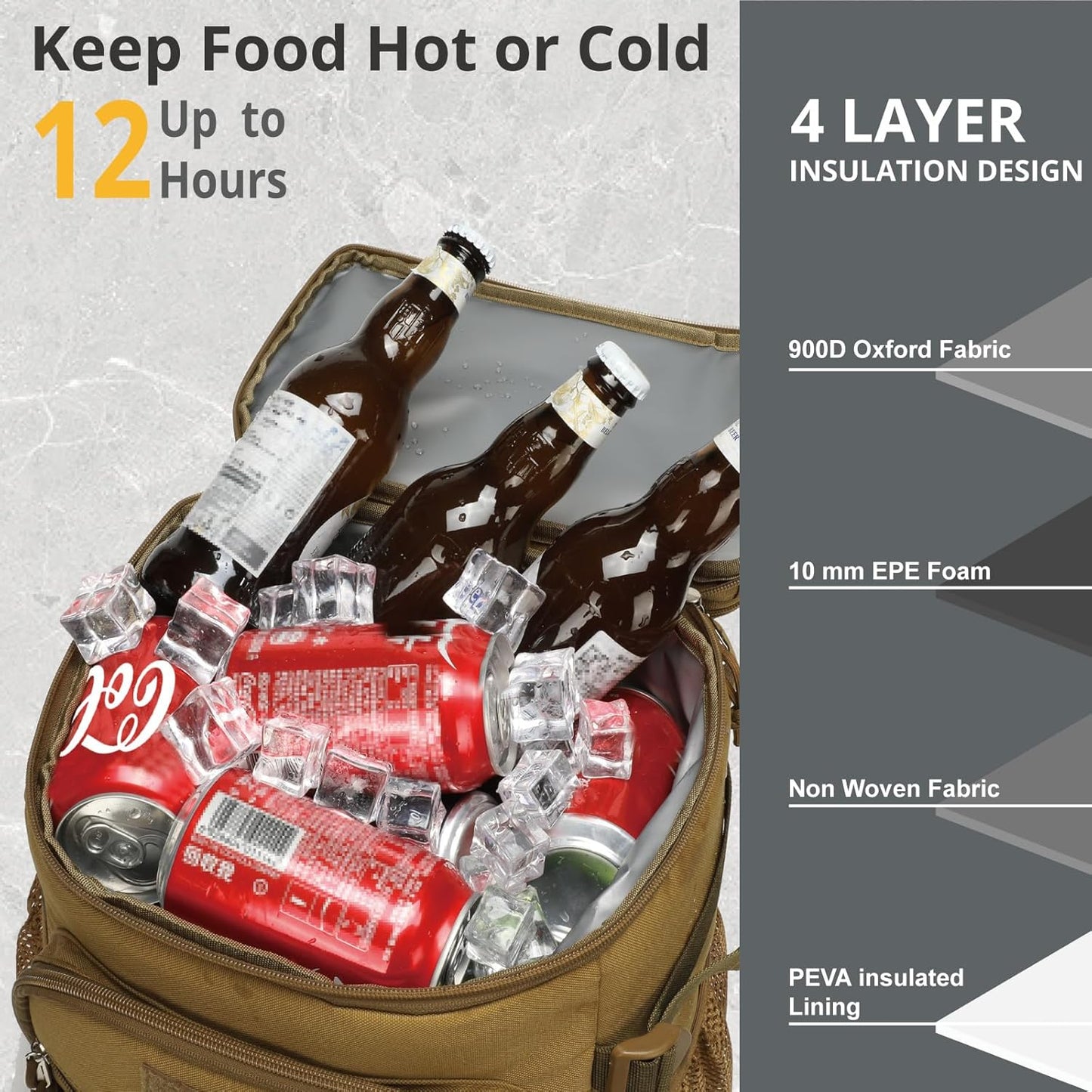 Tactical Backpack Cooler, 25L Cooler Backpack Insulated Leak-Proof, Heavy Duty Large Lunch Backpack, Waterproof Ice Chest Backpack for Men Women Adults Work Daytrip Camping Beach Hiking Accessories