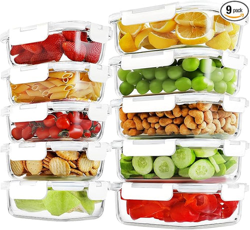 10 Pack Borosilicate Glass Meal Prep Containers by HOMBERKING
