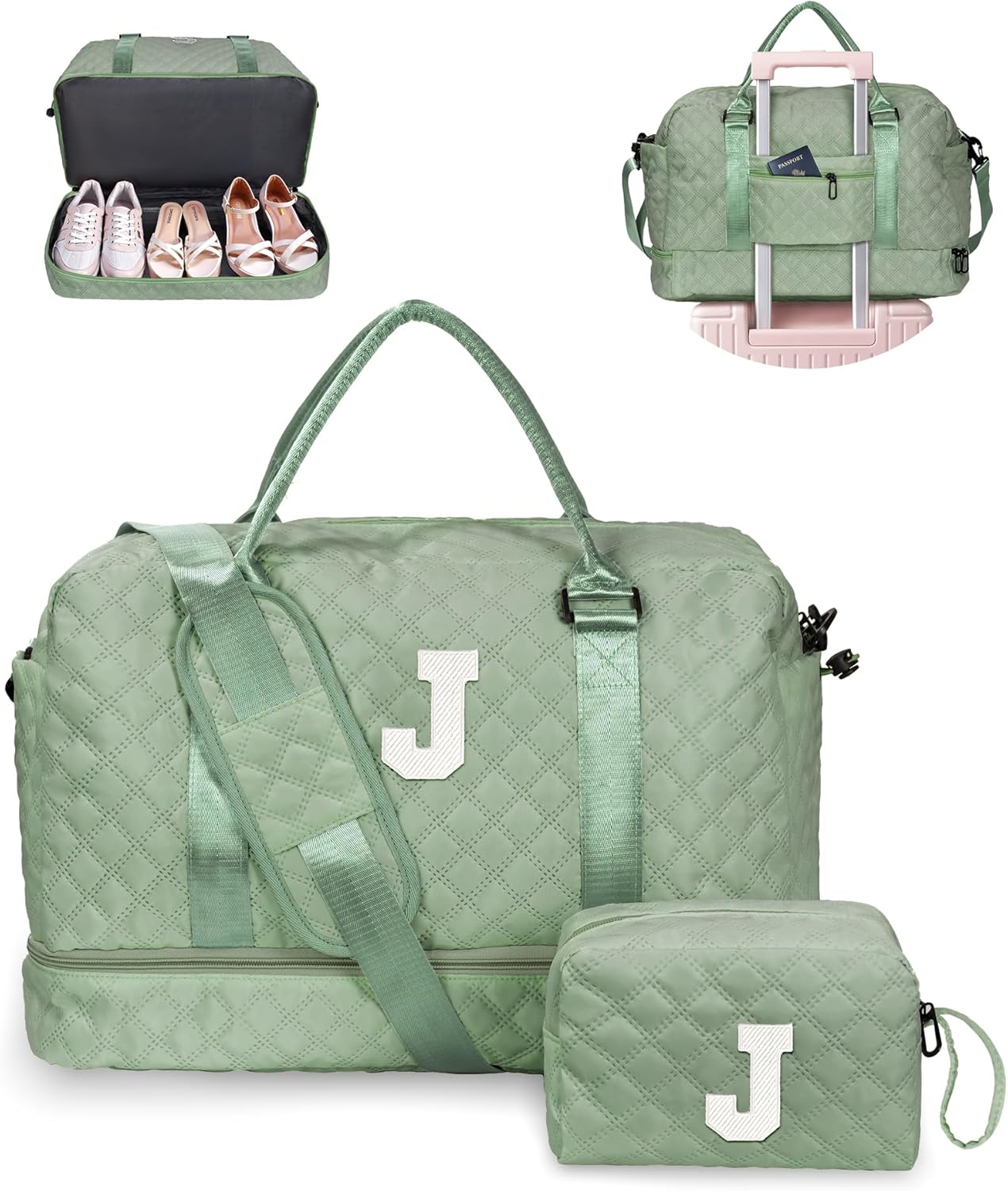 Gifts for Daughter Age 8 9 10 11 12 13 14-Initial Travel Bag with Shoe Compartment, Personalized Weekender Bag for Women, Kids Overnight Bag, Letter Travel Bag with Makeup Bag (Letter J)