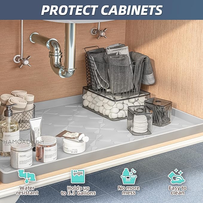 SIKADEER 31" x 19" Under Sink Mat Waterproof, Silicone Mat Kitchen Drawer Shelf - Image 4