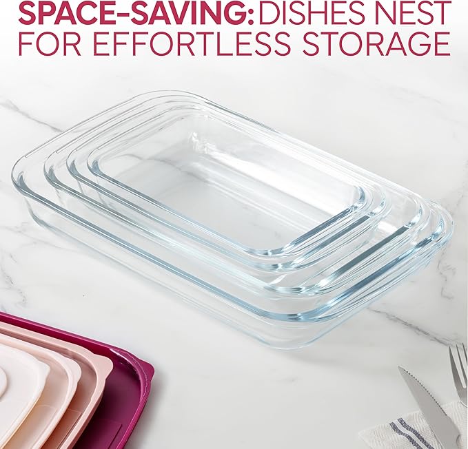COOK WITH COLOR 8-Piece Deep Glass Baking Dish Set with Plastic Lids – - Image 4