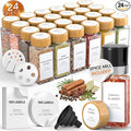 Glass Spice Jars with 360 Labels -24 pcs- 4oz- Spice Containers with Bamboo by Livabl