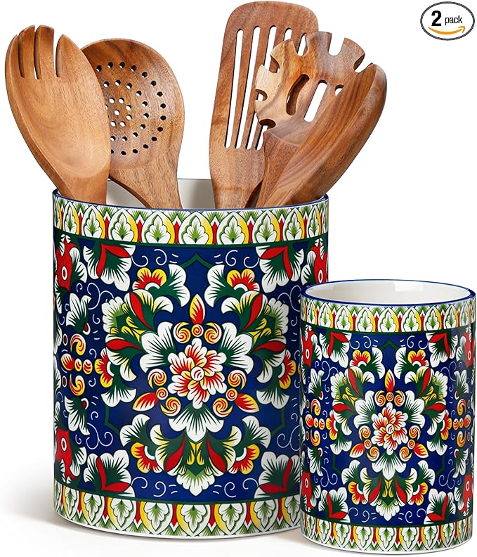 vancasso SIMI Utensil Holder, 7.3"+5.5" Porcelain Kitchen Utensil Holder by vancasso