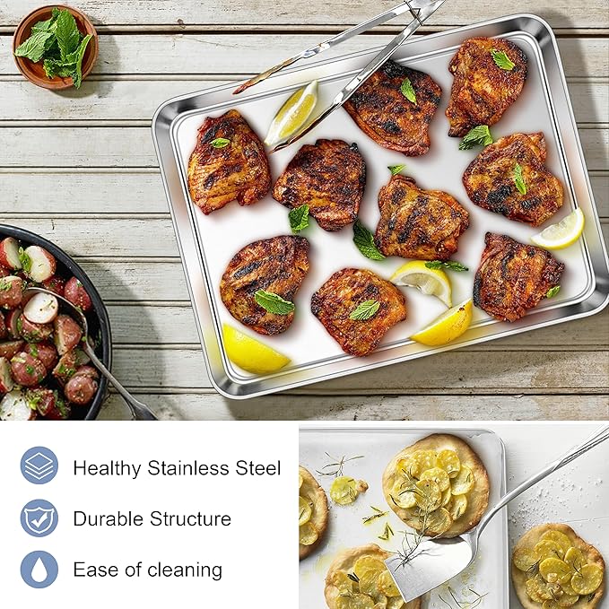 E-far Stainless Steel Baking Sheets Set of 4, 12.4” x9.7” Baking Cookie Sheets - Image 4