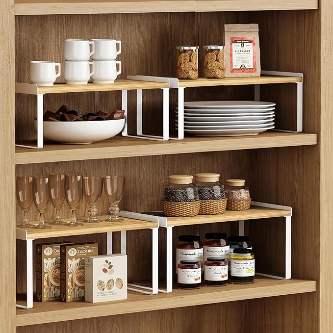 Goozii Kitchen Cabinet Organizer Shelf Set of 4, Large Stackable Pantry - Image 4