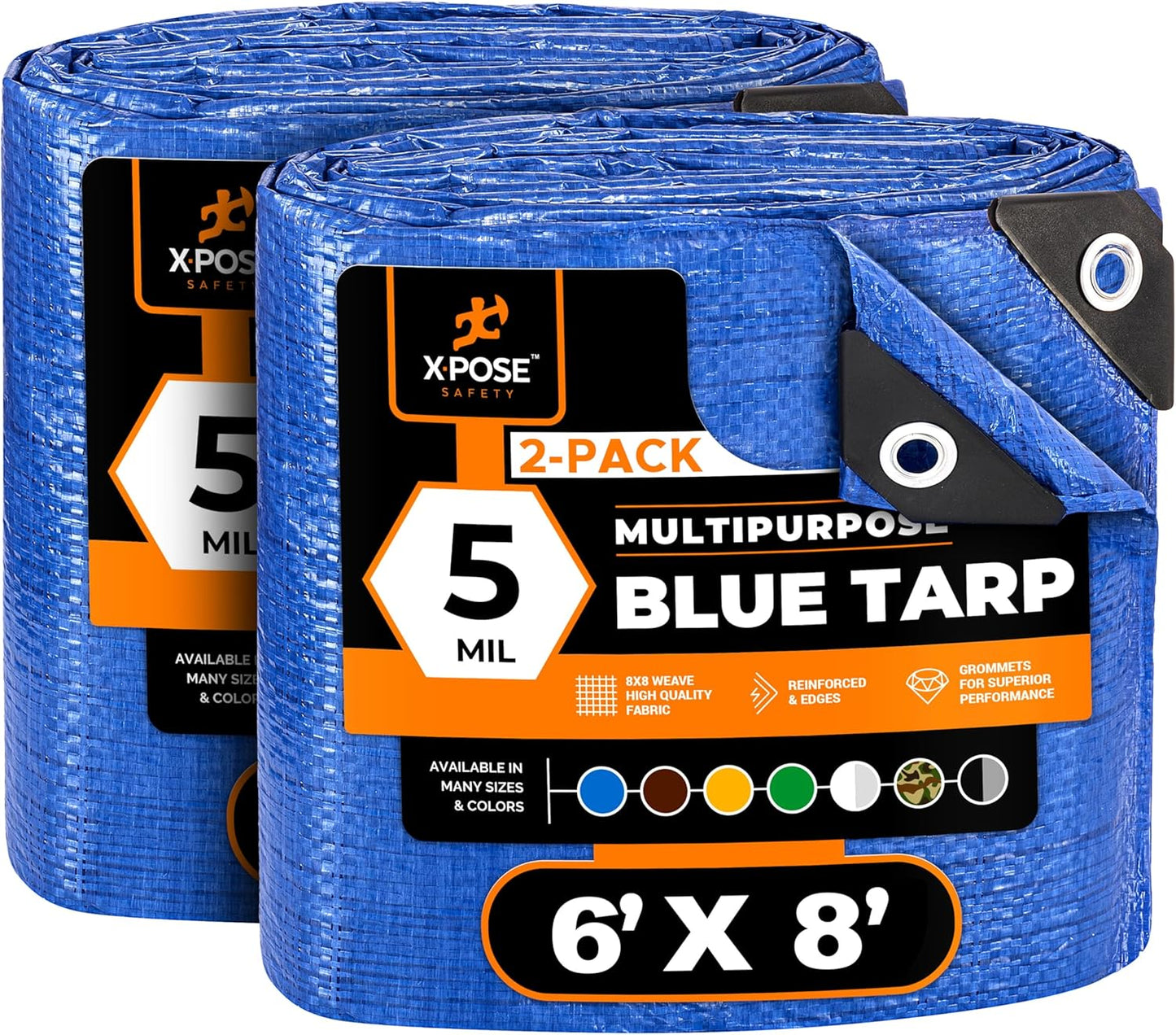 Better Blue Poly Tarp 6' x 8' (2-Pack) - Multipurpose Protective Cover - Lightweight, Durable, Waterproof, Weather Proof - 5 Mil Thick Polyethylene - by Xpose Safety