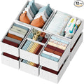 Drawer Organizer Clothes Set of 12 White-Grey by Neaterize