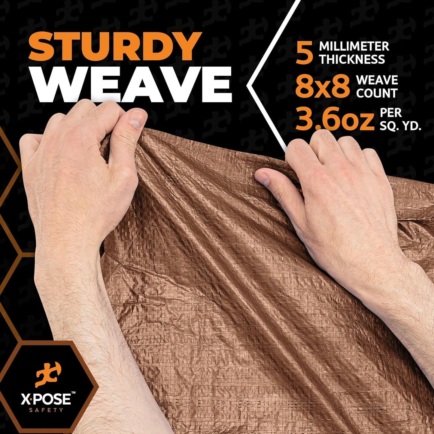 Multipurpose Protective Cover Brown Poly Tarp 8' x 10' (2-Pack) - Durable, Water Resistant, Weather Resistant - 5 Mil Thick Polyethylene - by Xpose Safety