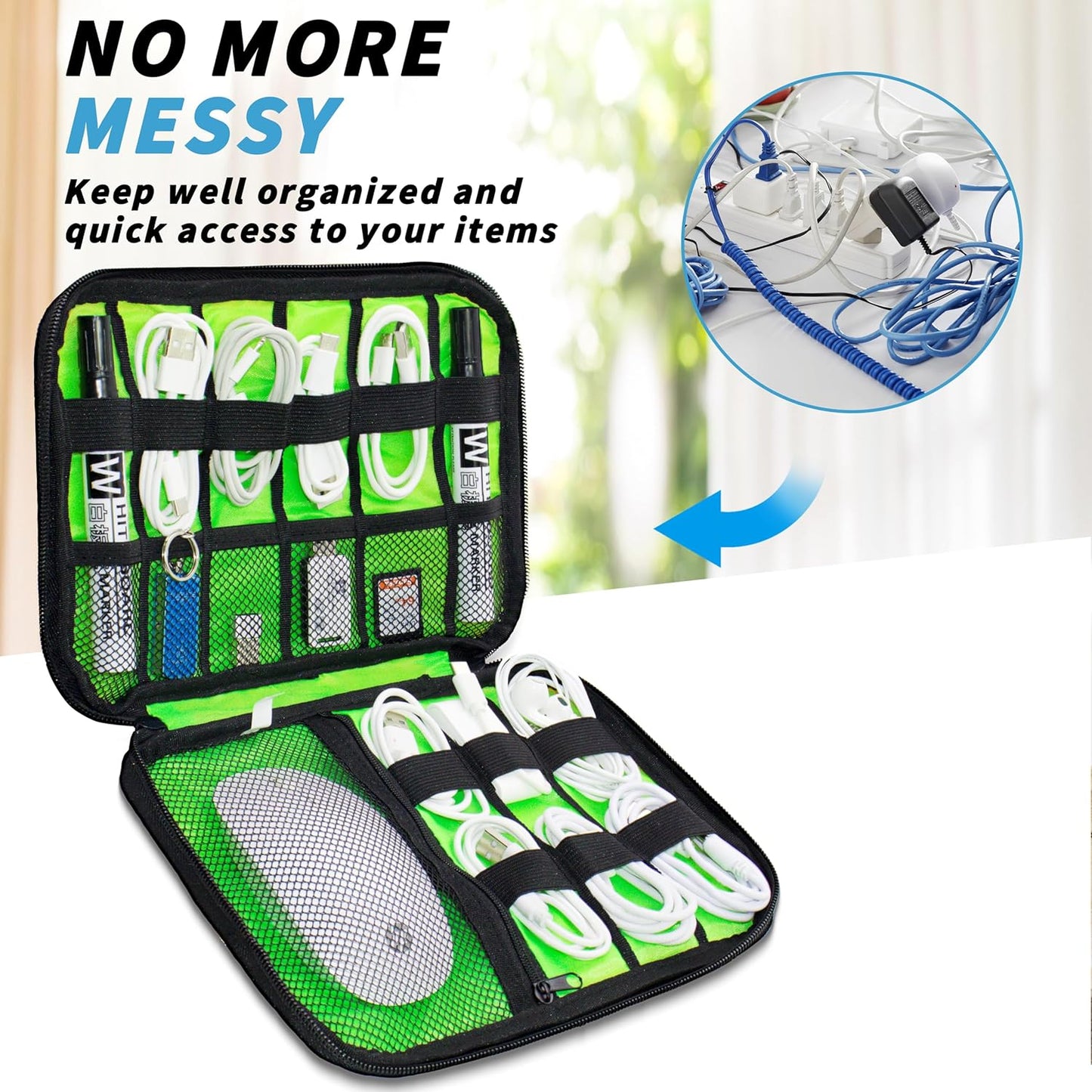 Electronics Organizer, Portable Cable Organizer Bags, Travel Electronic Accessories Storage Case for Cables, Cords, Charger, Phone (Camo Blue)