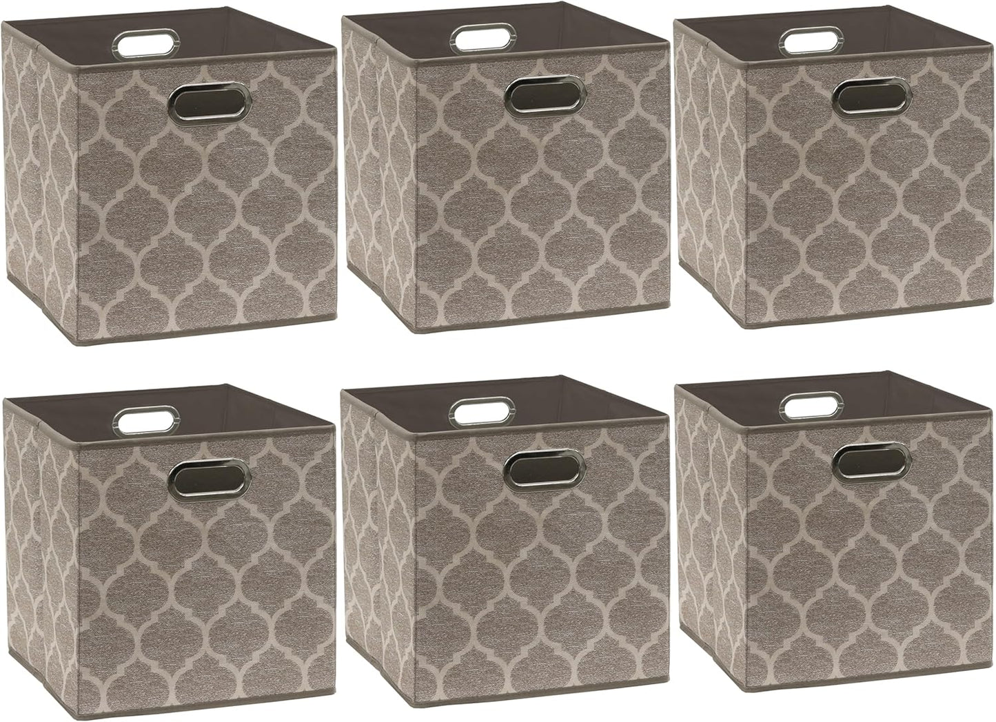 SIMPLE HOUSEWARE 11-Inch Collapsible Fabric Cube Storage Bin with Handles, Printed Design, 6 Pack, Beige