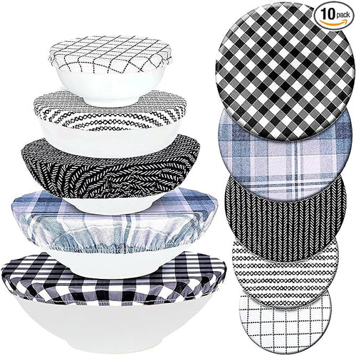 10Pcs Reusable Bowl Covers In 5 Size, Stretch Cloth Fabric Dish Cover Kitchen by CGFOXUO