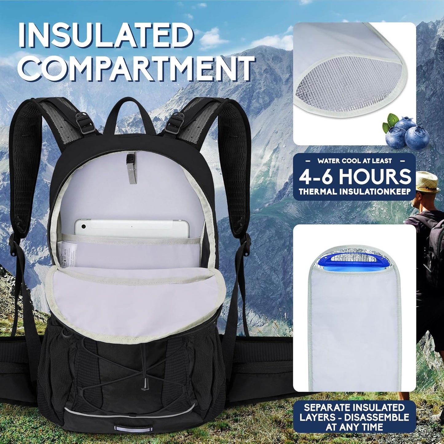 Hydration Backpack 3L Water Bladder, Hiking Water Backpack with Rain Cover, Insulation Hydration Daypack Rucksack for Cycling