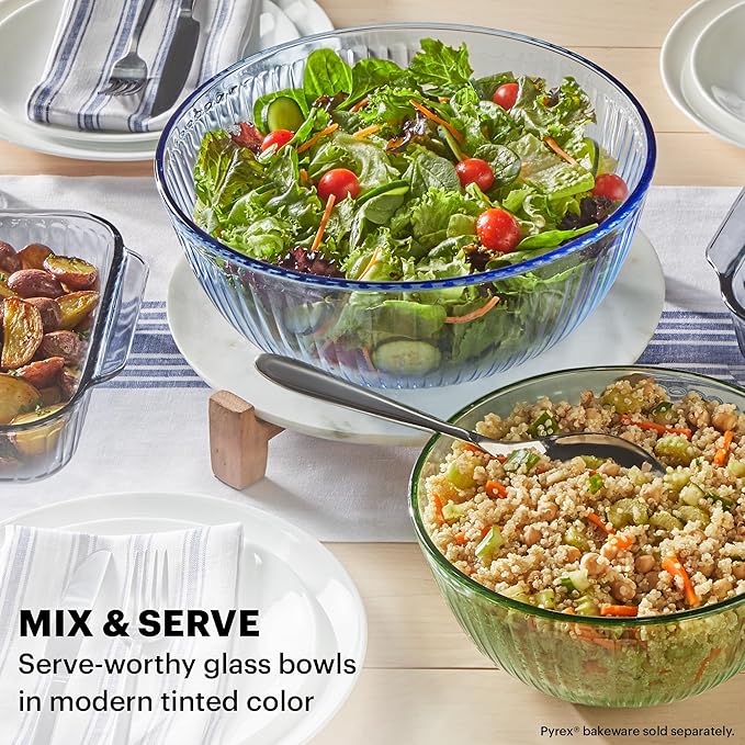 Pyrex Colors Tinted 3-PC, Unlidded Small/Medium/Large Glass Mixing Bowls - Image 4