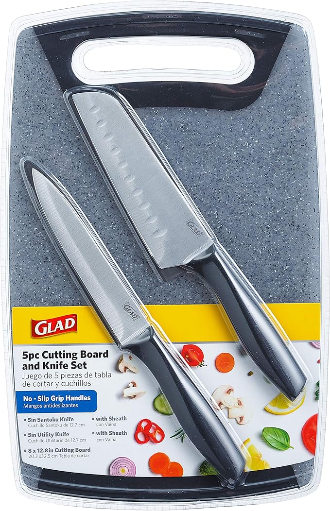 Glad Knife Set with Cutting Board, 5 Pieces | Sharp Santoku and Utility Knives - Image 8