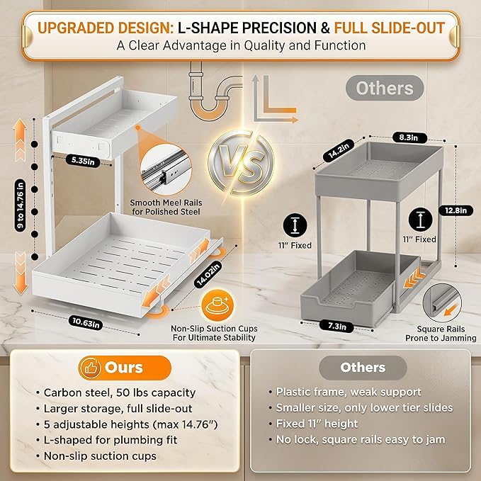 Under Sink Organizer, Bathroom Counter Organizer, 2 Packs 2-Tier Metal - Image 2