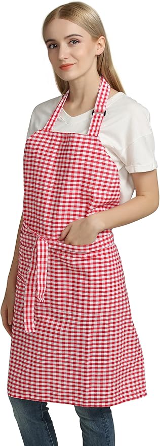 Vintage Gingham Kitchen Aprons Chef Bib Canvas Aprons Christmas Holiday Home - Image 3