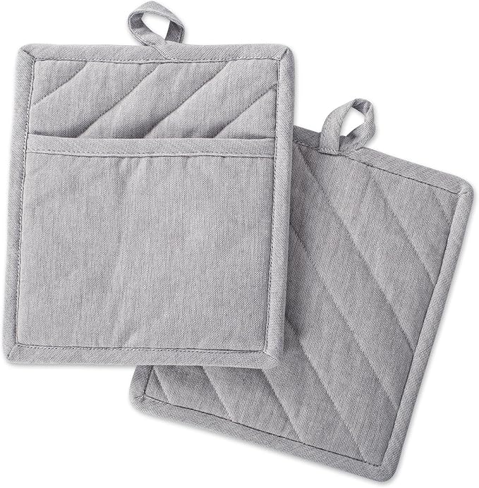 DII 100% Cotton Solid Chambray Kitchen Set, Potholders, 2 Piece by DII