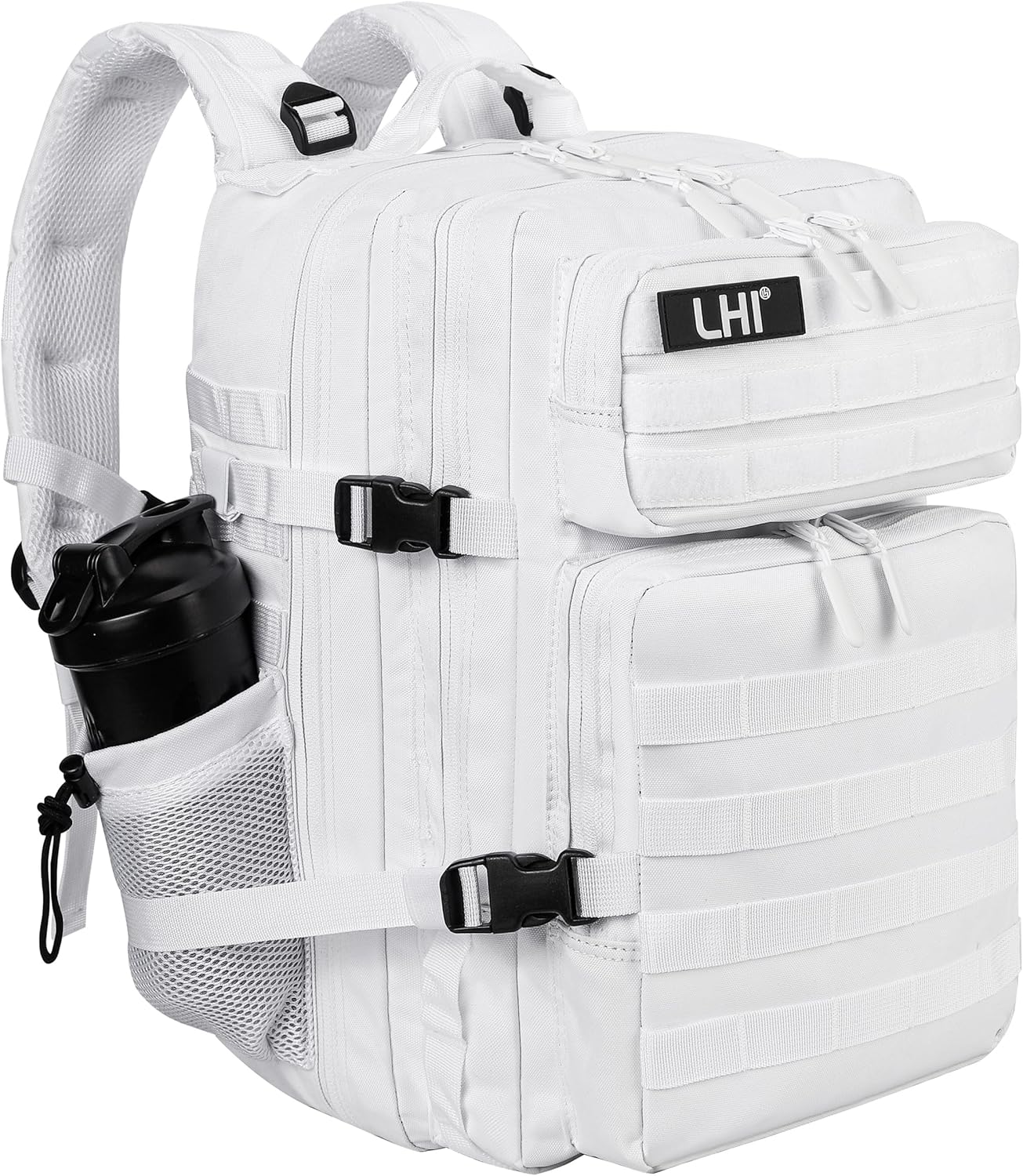 LHI Military Tactical Backpack for Men and Women 45L Army 3 Days Assault Pack Bag Large Rucksack with Molle System - White