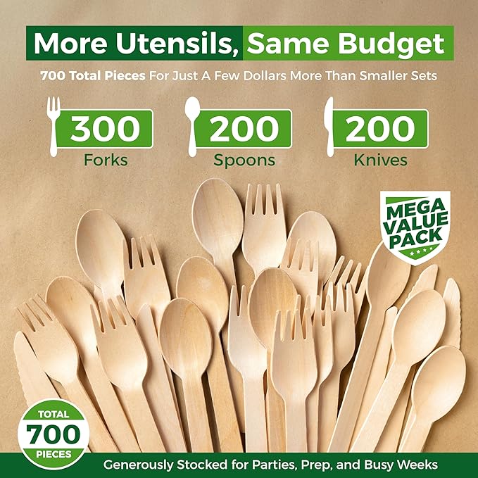 700 PCS Wooden Cutlery Set - Image 2