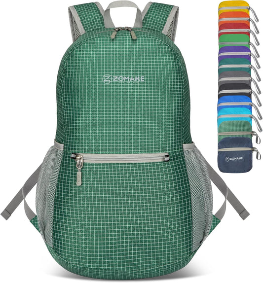 ZOMAKE Ultra Lightweight Hiking Backpack 20L - Packable Small Backpacks Water Resistant Daypack for Women Men(Forest Green Plaid)