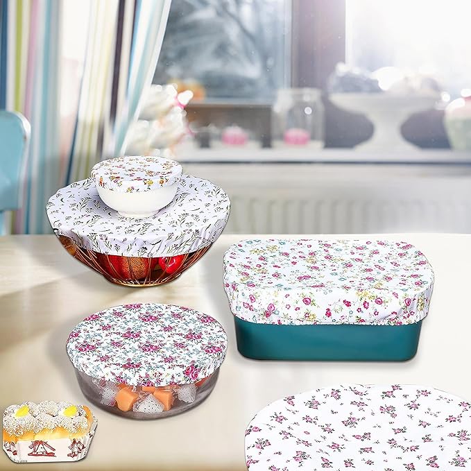 10Pcs Reusable Bowl Covers In 5 Size, Stretch Cloth Fabric Dish Cover Kitchen - Image 7