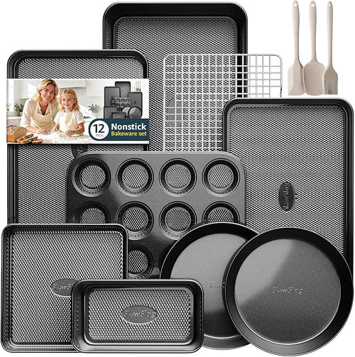 12-Piece Nonstick Bakeware Set, Stackable Non Toxic Baking Pans Set by SlowSLog