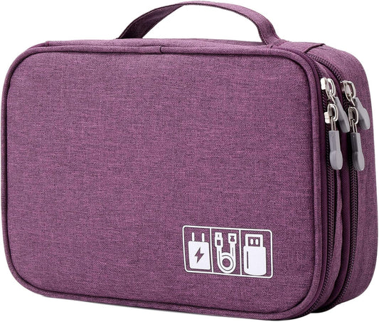 Lanola Travel Cable Organizer Bag, Electronic Accessories Case Portable Double Layer Cable Storage Bag for Cord,phone,Charger, Flash Drive, Phone, SD Card,Personal Items - (Purple)