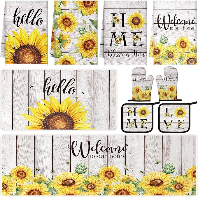 Fourluoo 10 Pcs Farmhouse Sunflower Kitchen Decor Set Sunflower Kitchen Towels by Fourluoo