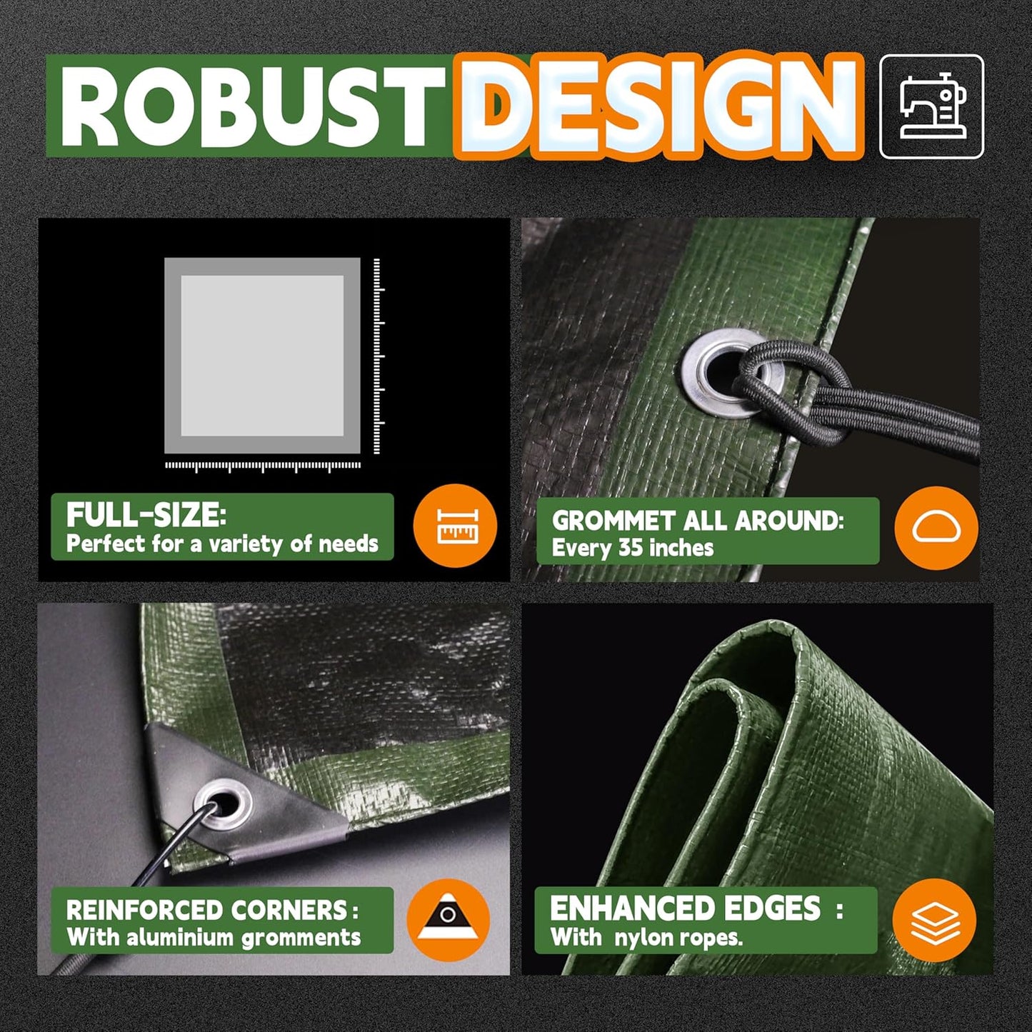 4x6 Feet Tarp Waterproof,Small Tarp,9Mil Thick,Finished Size Tarps,UV Resistant,Durable,Multipurpose Poly Tarps Cover with Metal Grommets and Reinforced Edges,Green/Black by RAINDEWAY