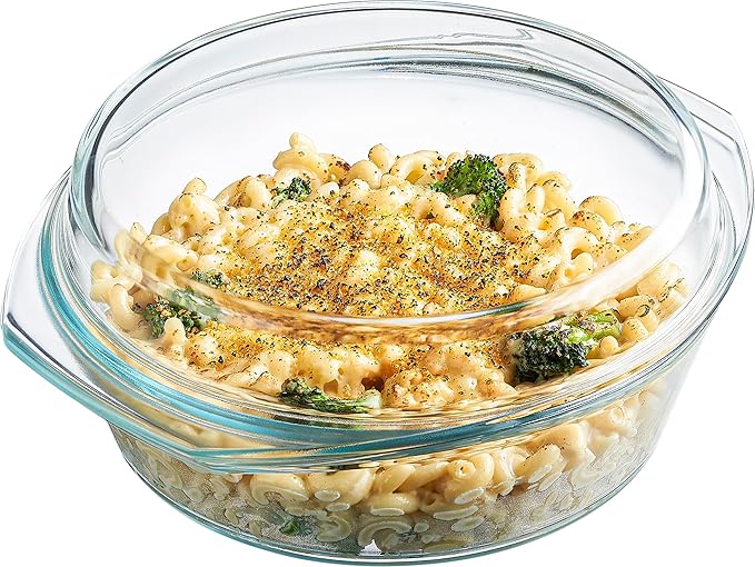 Simax Casserole Dish with Lid, 1.5 Quart Round Glass Casserole Dishes by SIMAX
